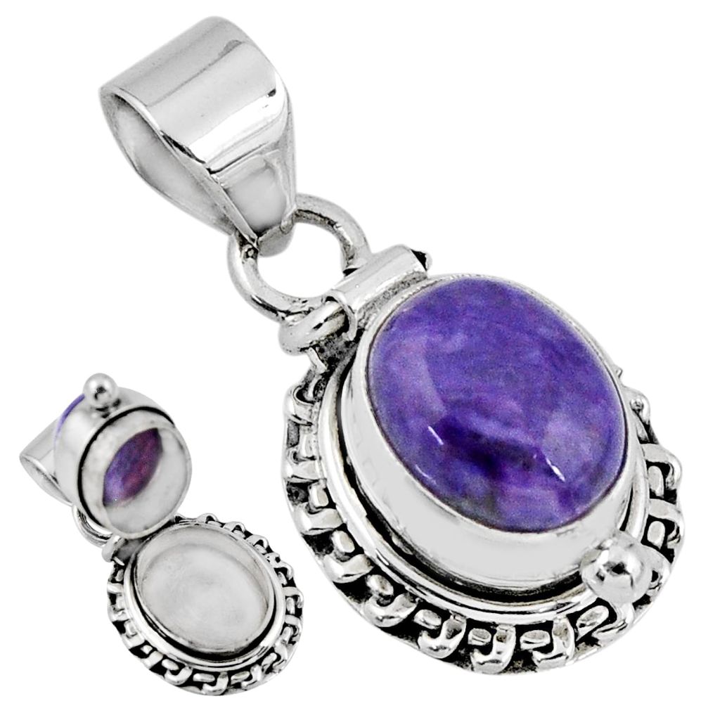 925 silver 5.15cts natural purple charoite (siberian) poison box pendant r55639