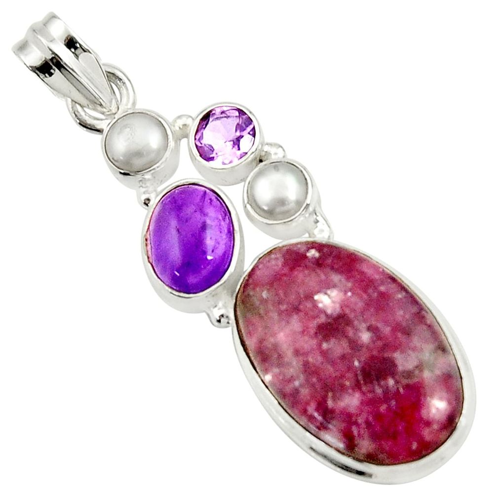 925 silver 17.31cts natural purple lepidolite amethyst pearl pendant d42864