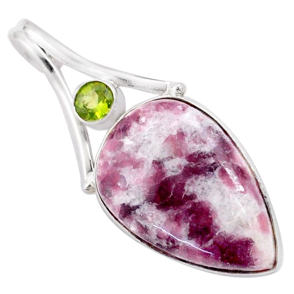 925 silver 18.70cts natural purple lepidolite green peridot pendant t77547