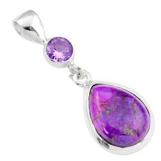 Clearance Sale- 925 silver 9.68cts natural purple mojave turquoise pear amethyst pendant u6556