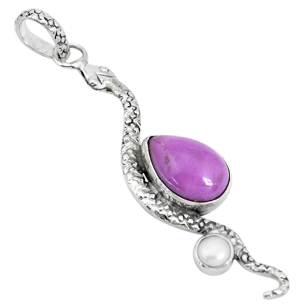 925 silver 7.33cts natural purple phosphosiderite pearl snake pendant p29979