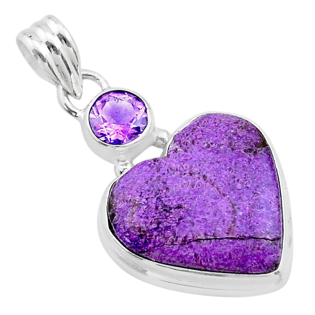 925 silver 12.18cts heart purple purpurite stichtite amethyst pendant t23084