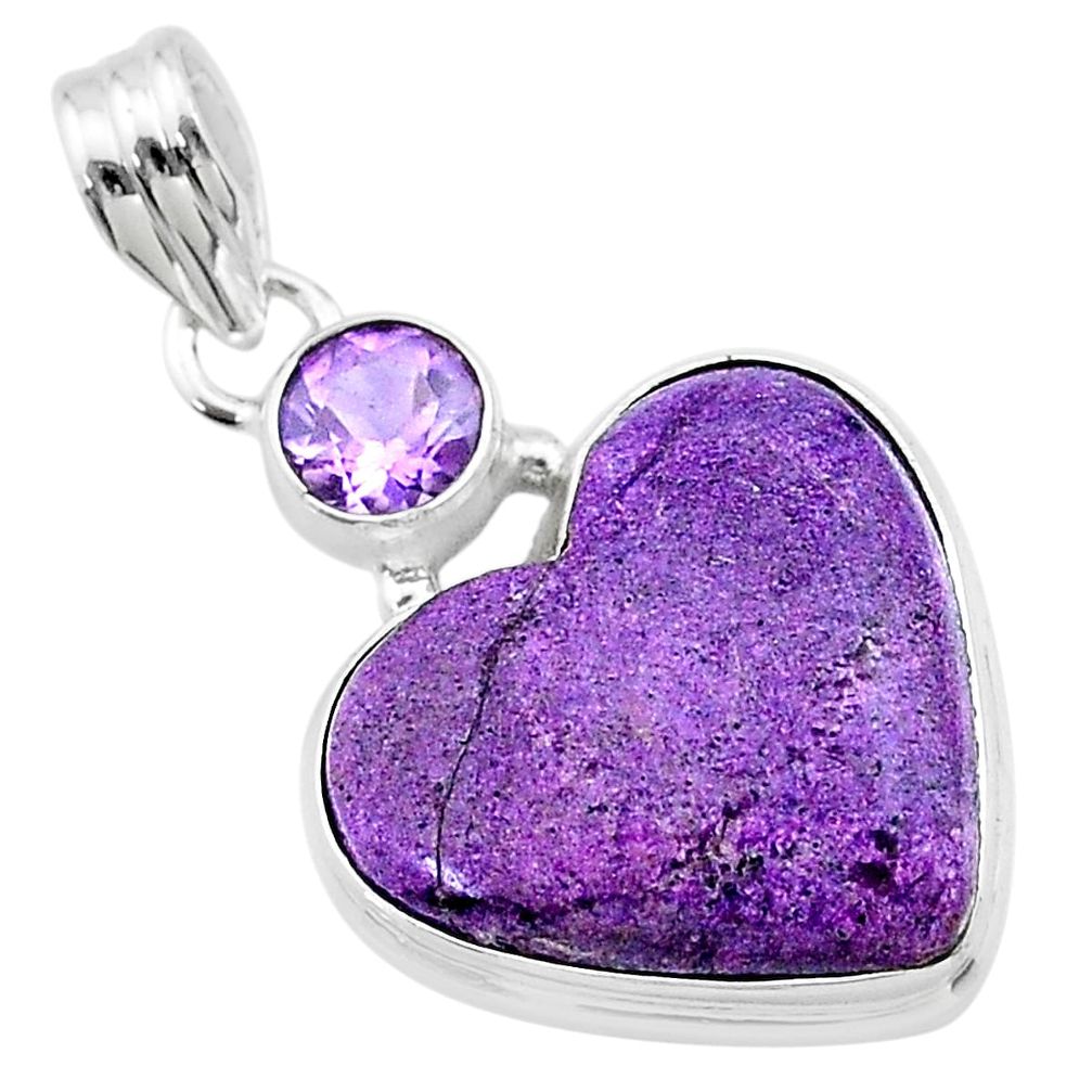 925 silver 14.12cts heart purple purpurite stichtite amethyst pendant t23086