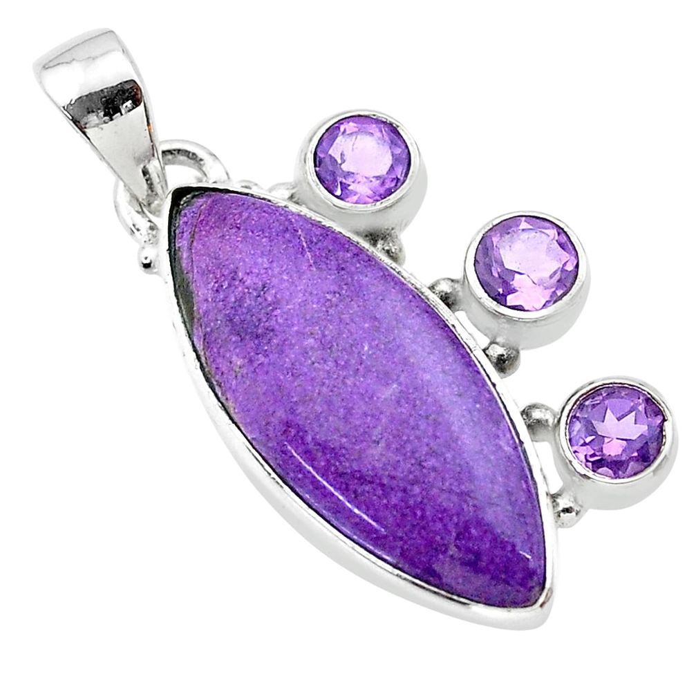 925 silver 13.55cts natural purple purpurite stichtite amethyst pendant t30424