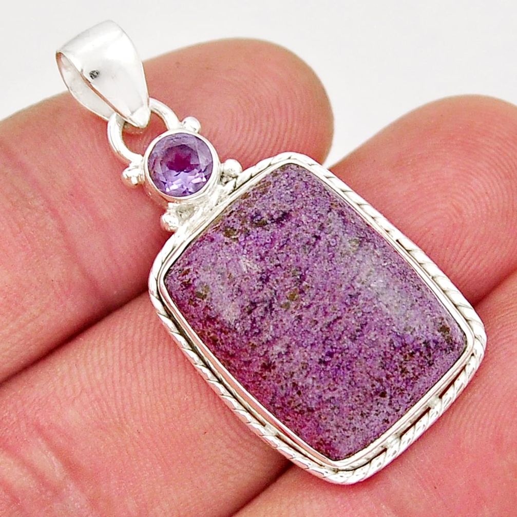 925 silver 15.02cts natural purple purpurite stichtite amethyst pendant y19038