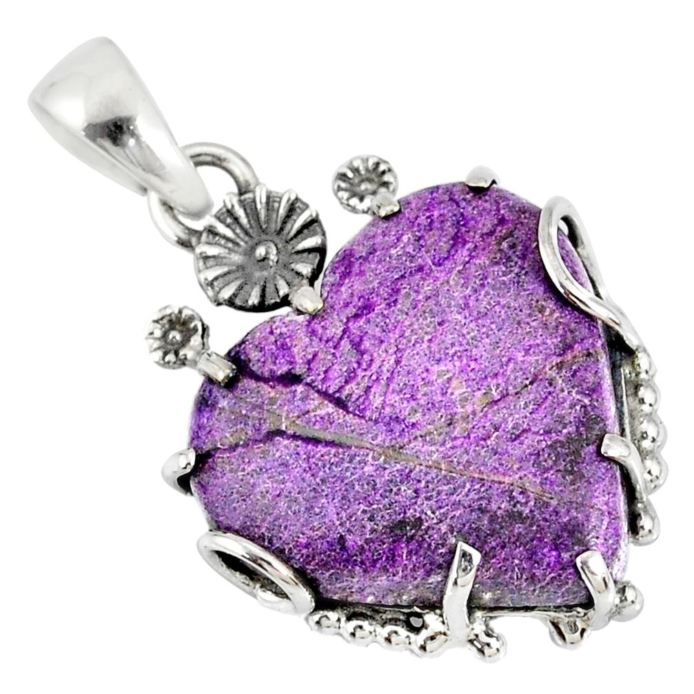 925 silver 15.90cts natural purple purpurite stichtite flower pendant r77856