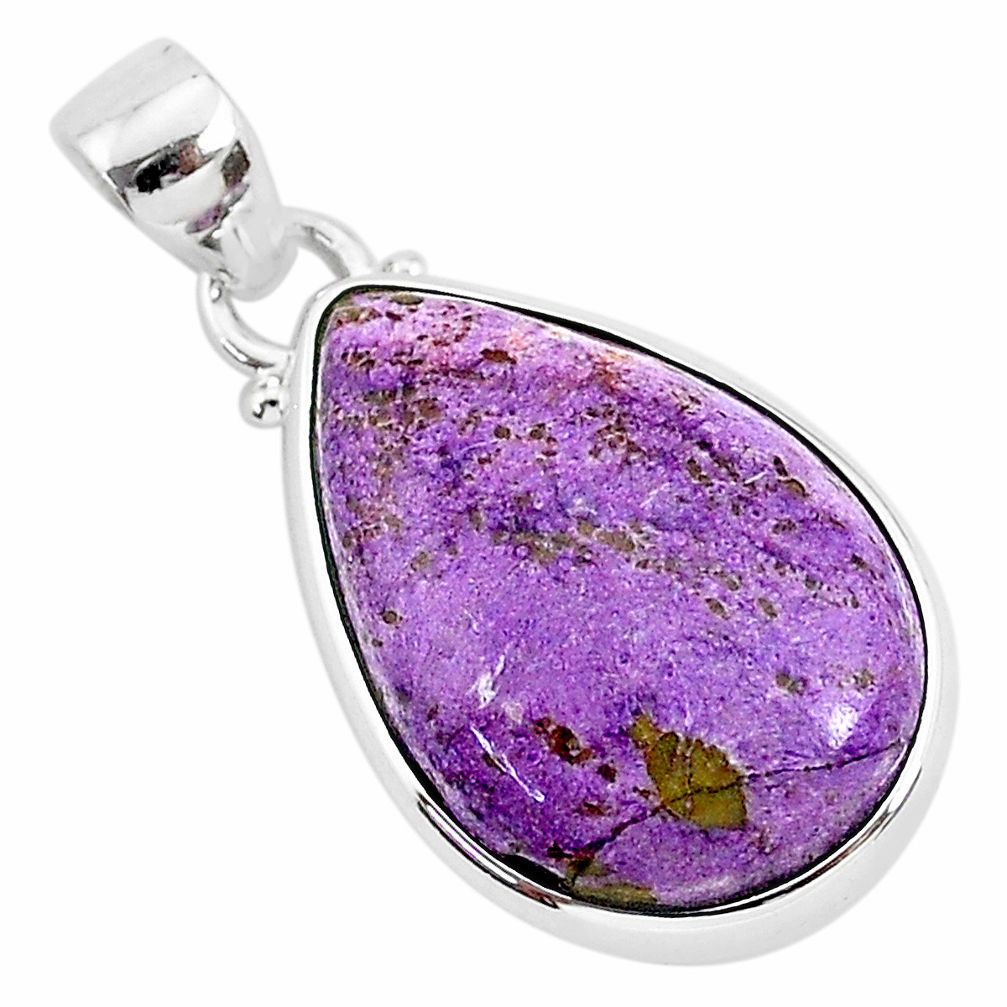 925 silver 12.58cts natural purple purpurite stichtite pear pendant r94390