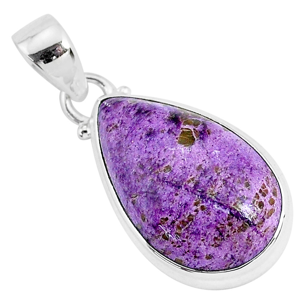 925 silver 12.22cts natural purple purpurite stichtite pear pendant r94435