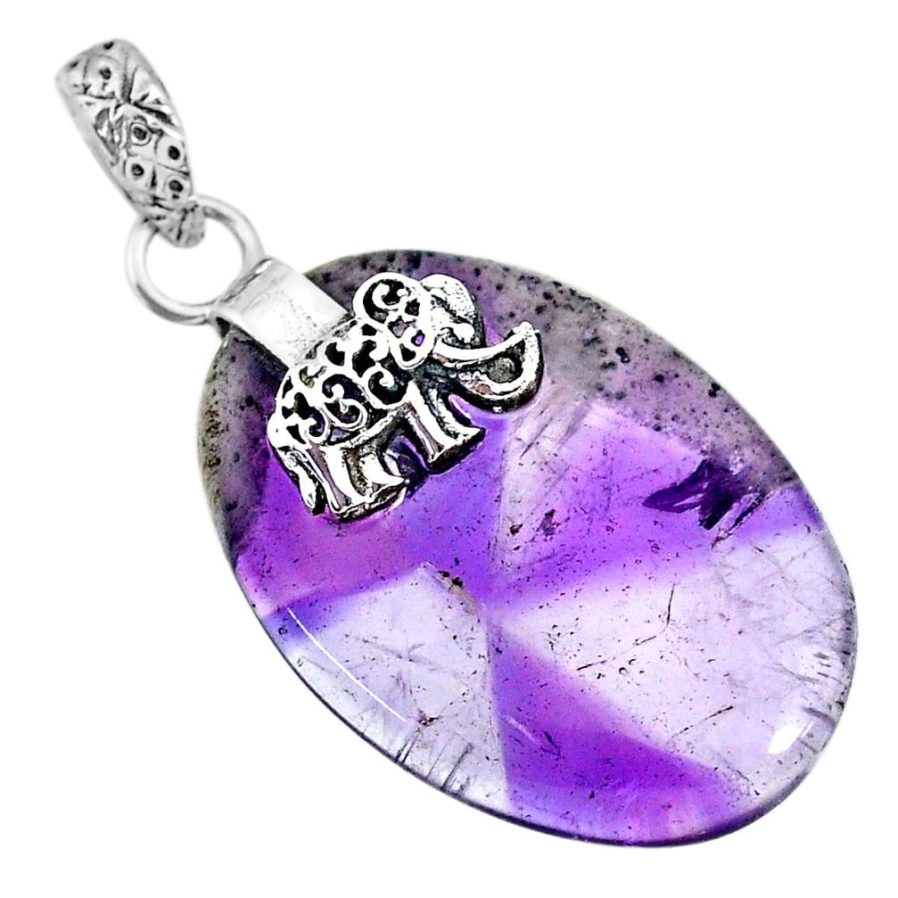 925 silver 22.21cts natural purple star amethyst oval elephant pendant r91380