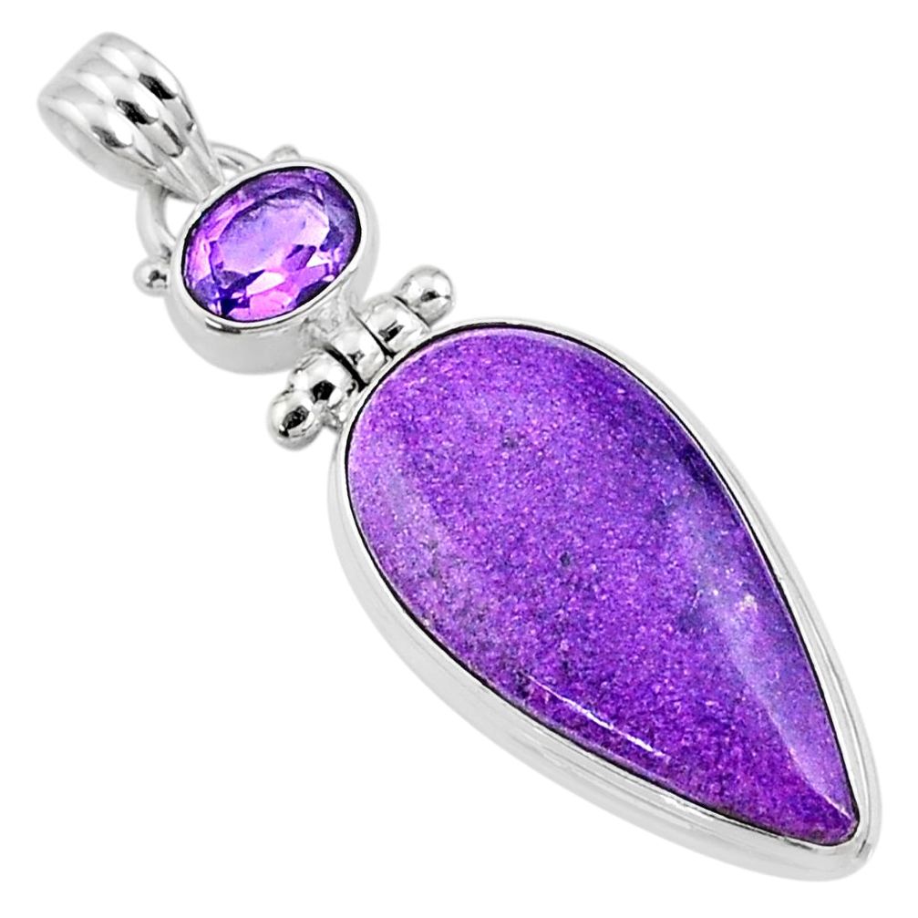 925 silver 16.20cts natural purple stichtite pear amethyst pendant r66129