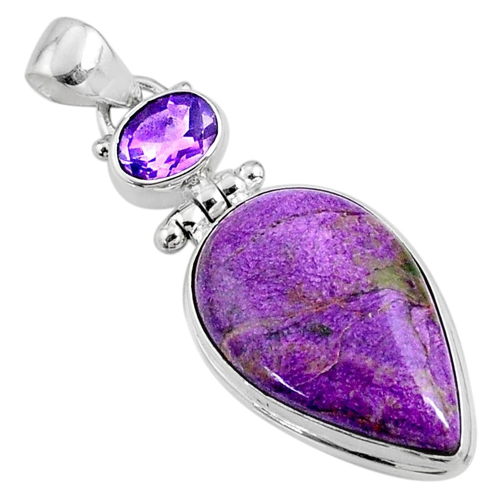 925 silver 16.73cts natural purple stichtite pear shape amethyst pendant r66123