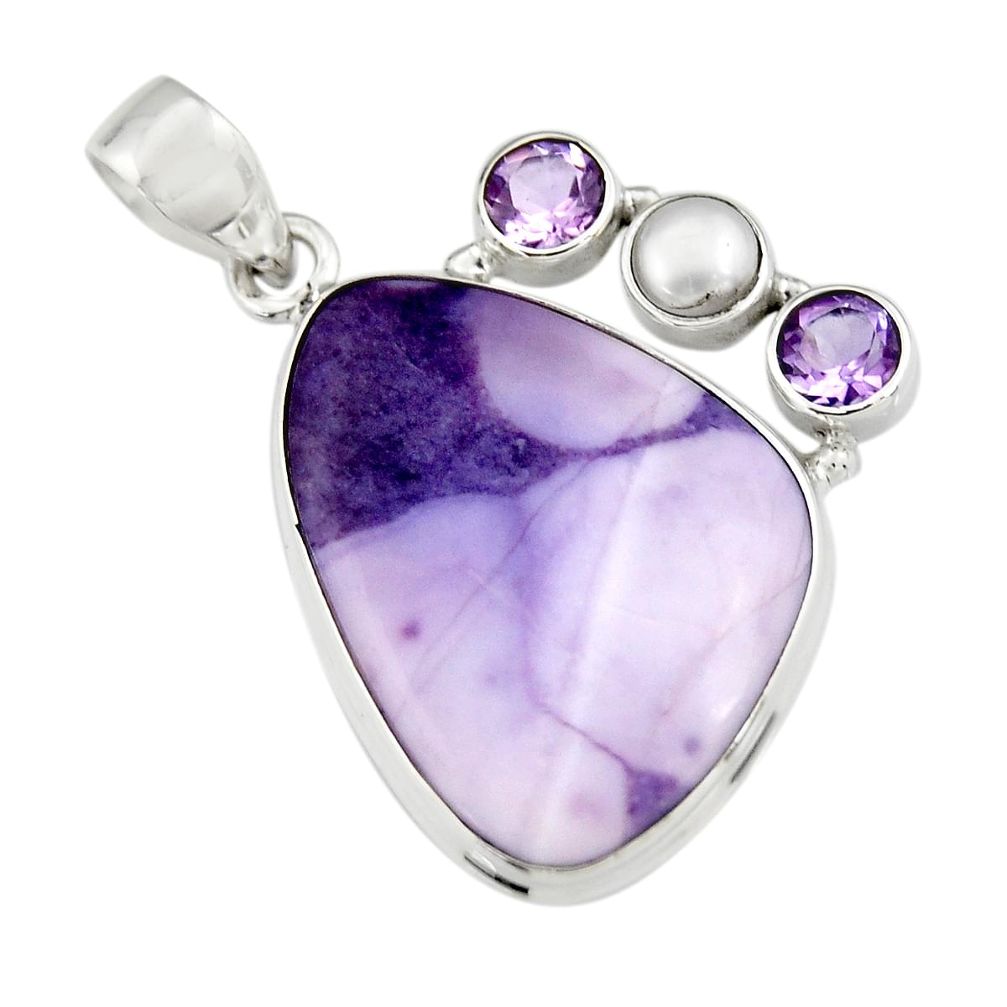 925 silver 16.06cts natural purple tiffany stone amethyst pearl pendant r19608