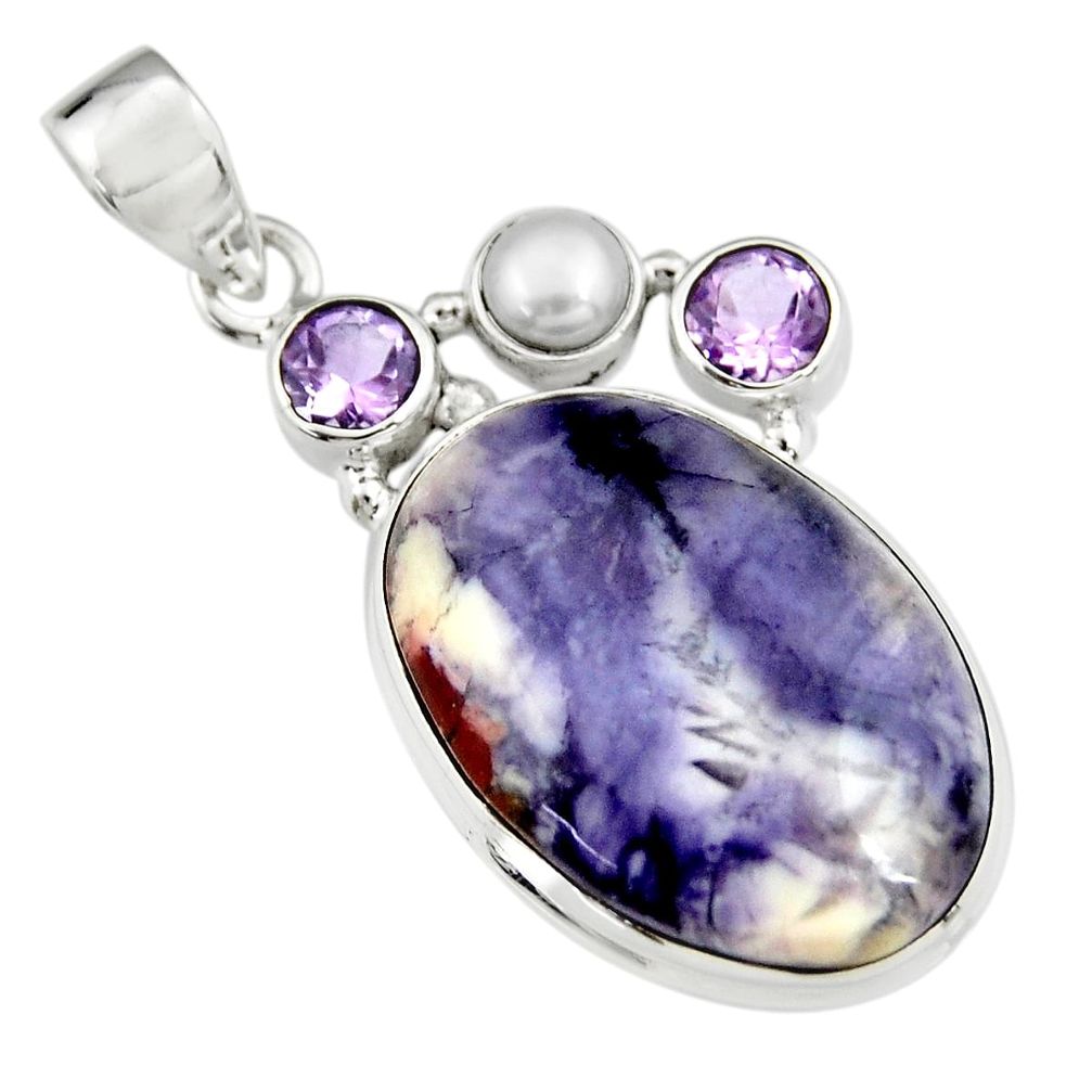 925 silver 17.95cts natural purple tiffany stone amethyst pearl pendant r19611