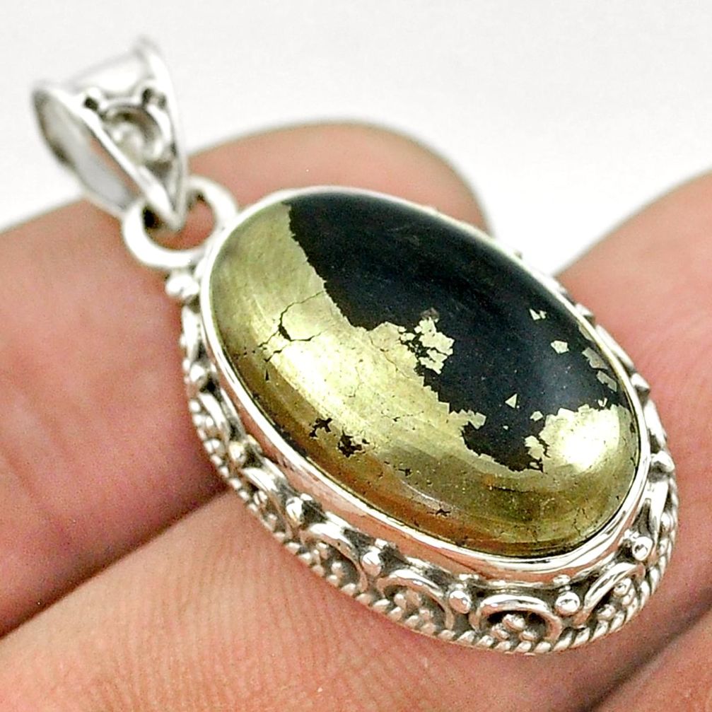 925 silver 13.34cts natural pyrite in magnetite (healer's gold) pendant t53396