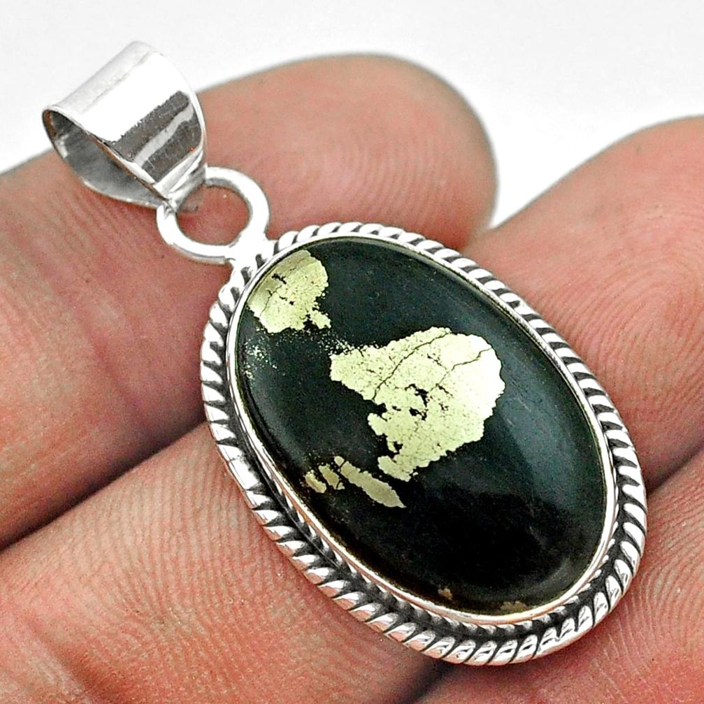 925 silver 11.26cts natural pyrite in magnetite (healer's gold) pendant t53706