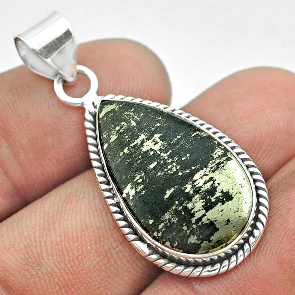 925 silver 11.68cts natural pyrite in magnetite (healer's gold) pendant t53717