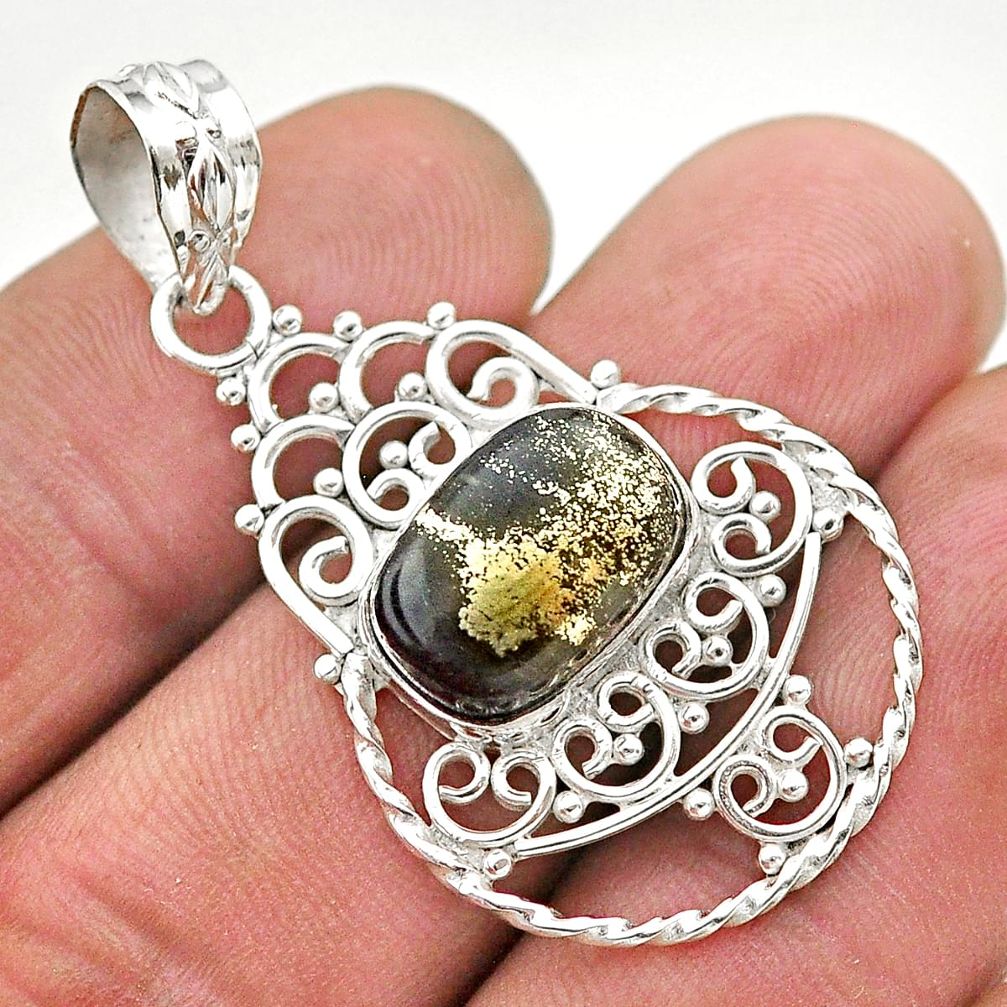 925 silver 5.16cts natural pyrite in magnetite (healer's gold) pendant t68408