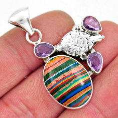 925 silver 16.83cts natural rainbow calsilica amethyst turtle pendant y21164