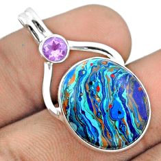 925 silver 13.51cts natural rainbow calsilica oval amethyst geometric pendant u18138