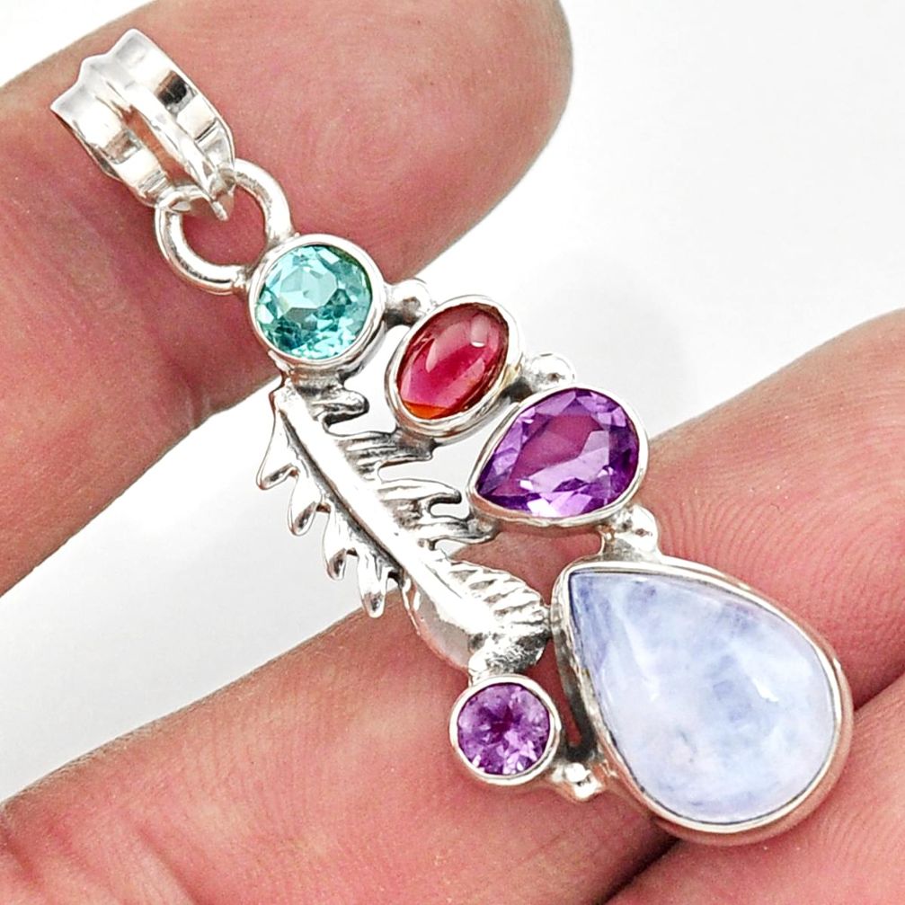 925 silver 9.33cts natural rainbow moonstone amethyst topaz pendant d43318