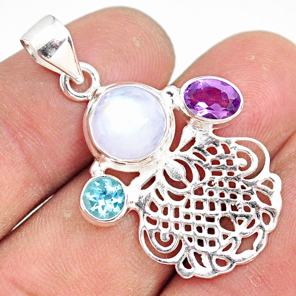 925 silver 5.87cts natural rainbow moonstone amethyst topaz pendant r81356