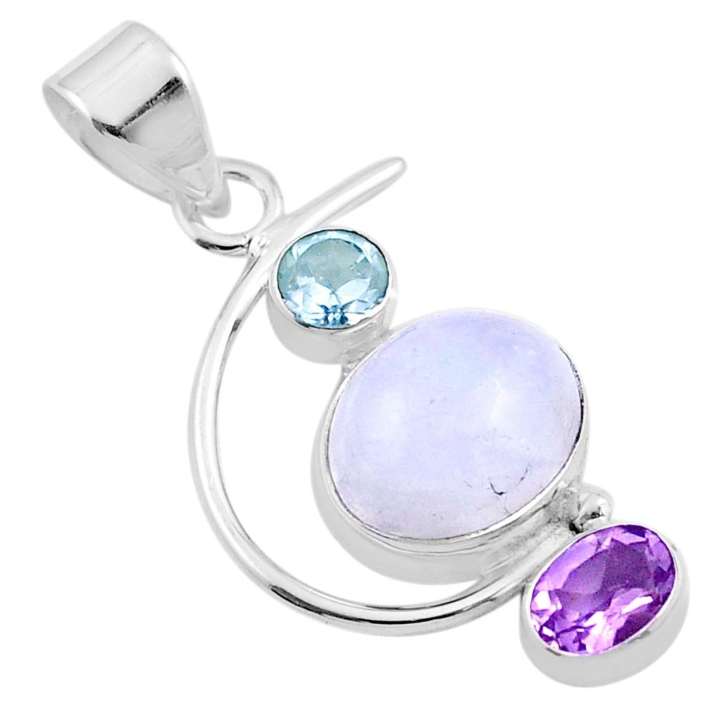 925 silver 8.28cts natural rainbow moonstone amethyst topaz pendant u17239