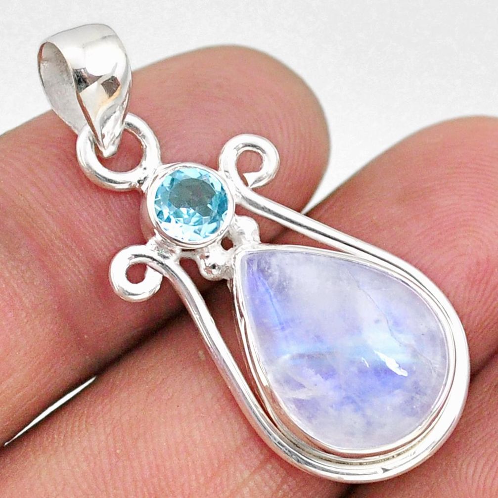 925 silver 9.59cts natural rainbow moonstone blue topaz pear pendant r63964