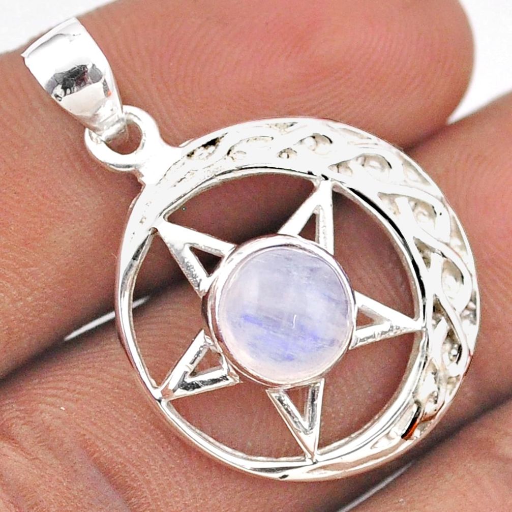 925 silver 3.25cts natural rainbow moonstone dark lord pentagram pendant t88860