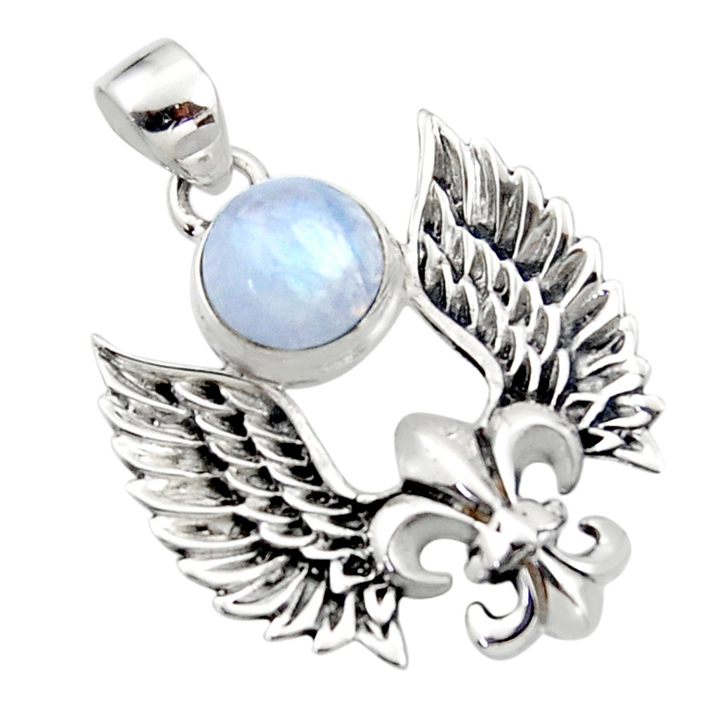 925 silver 5.22cts natural rainbow moonstone feather charm pendant r52880
