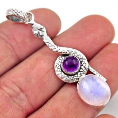 925 silver 6.03cts natural rainbow moonstone oval amethyst snake pendant y91419