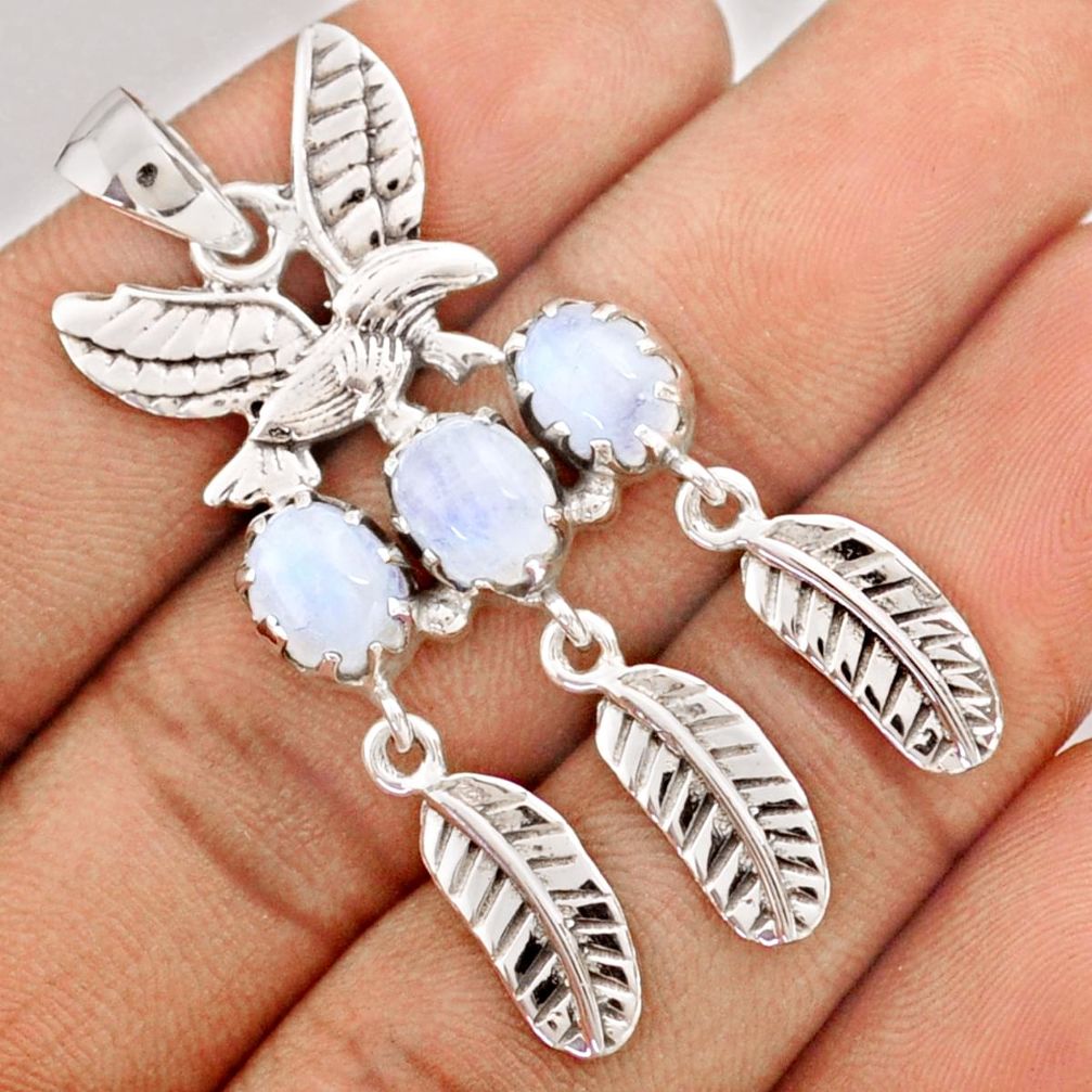 925 silver 6.32cts natural rainbow moonstone oval dreamcatcher pendant t79939