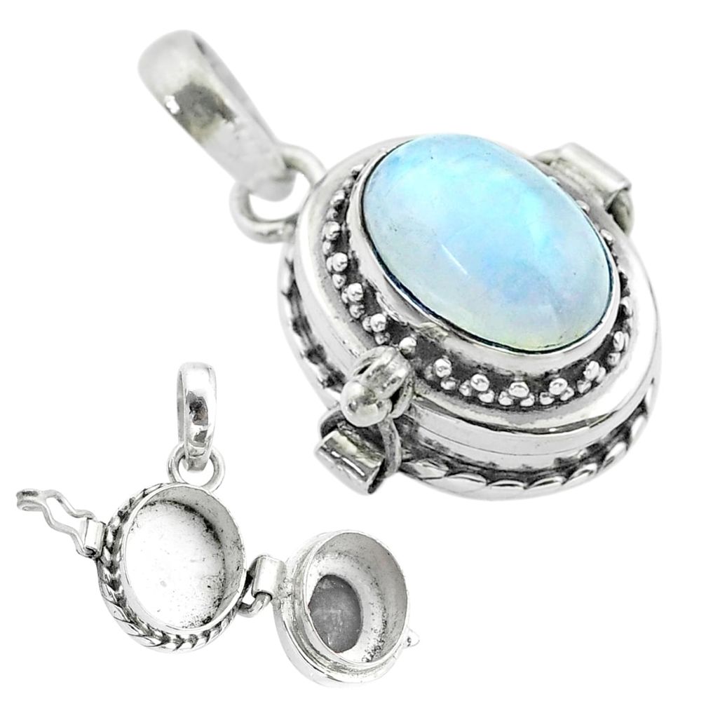 925 silver 4.06cts natural rainbow moonstone oval poison box pendant t52695