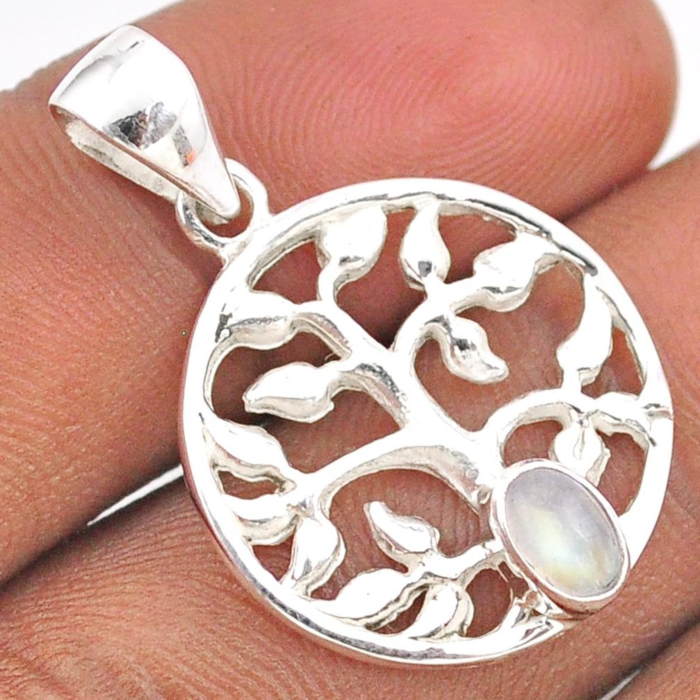 925 silver 1.17cts natural rainbow moonstone oval tree of life pendant t88564