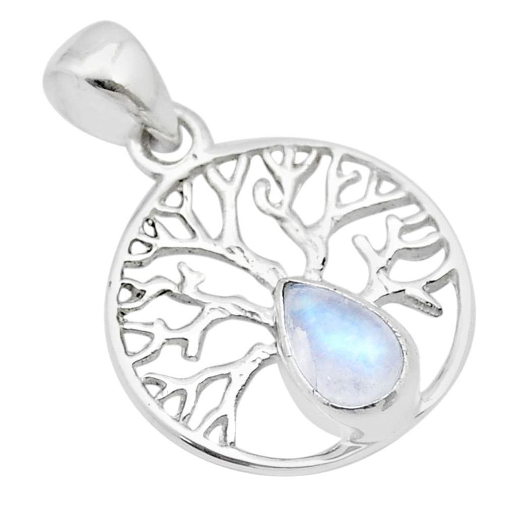 925 silver 1.41cts natural rainbow moonstone pear tree of life pendant u46329