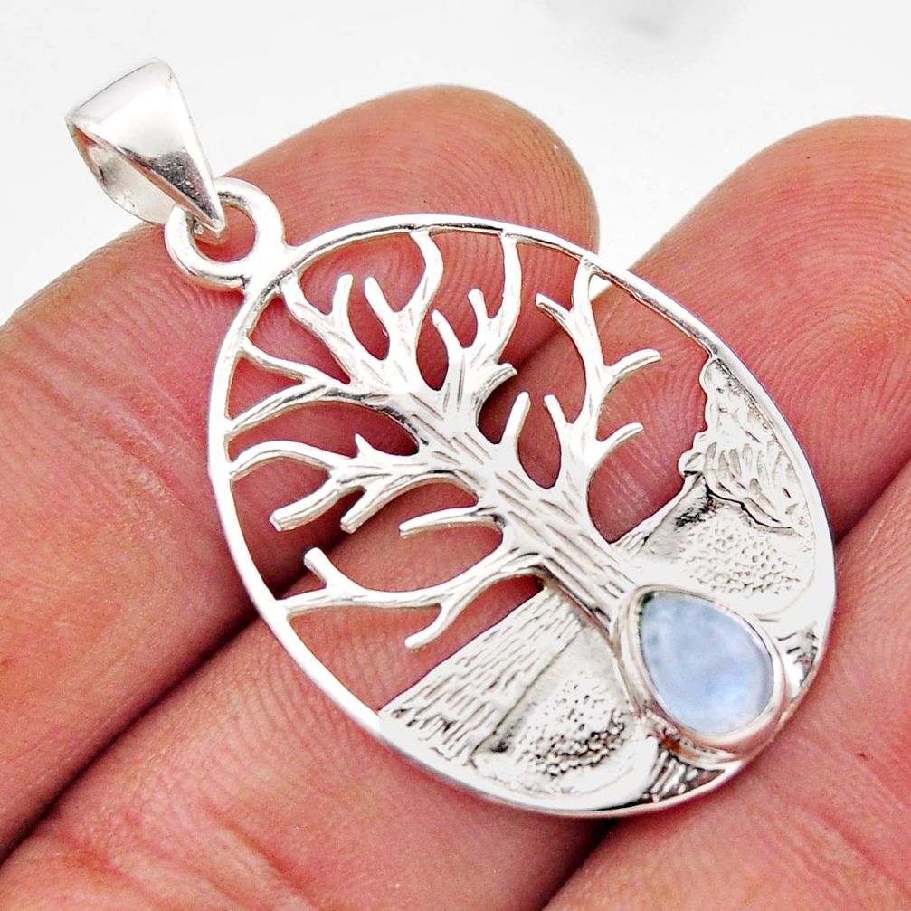 925 silver 1.38cts natural rainbow moonstone pear tree of life pendant y91397