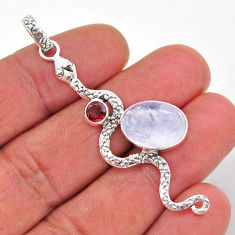 925 silver 6.54cts natural rainbow moonstone red garnet snake pendant y67777