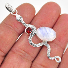 925 silver 6.84cts natural rainbow moonstone red garnet snake pendant y78060