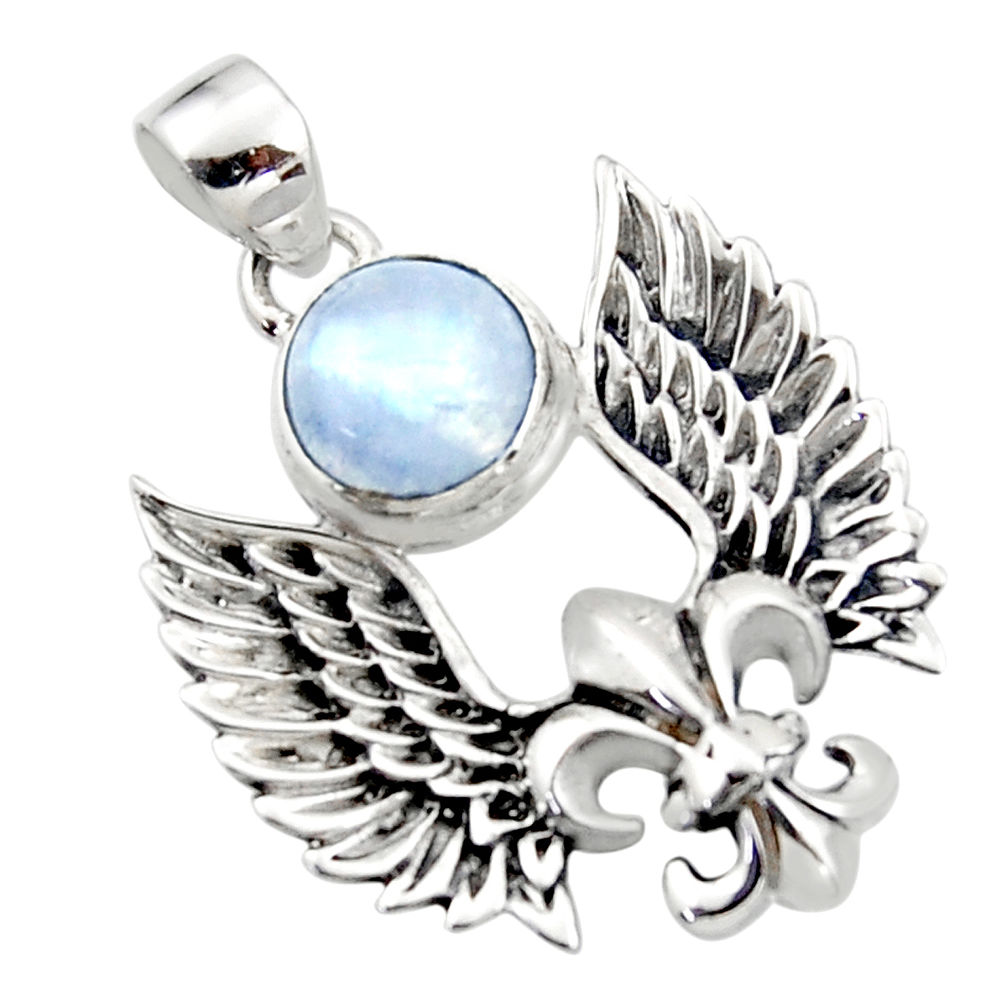 925 silver 5.08cts natural rainbow moonstone round feather charm pendant r52900