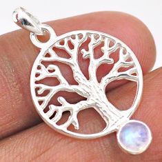 925 silver 0.80cts natural rainbow moonstone round tree of life pendant t88398