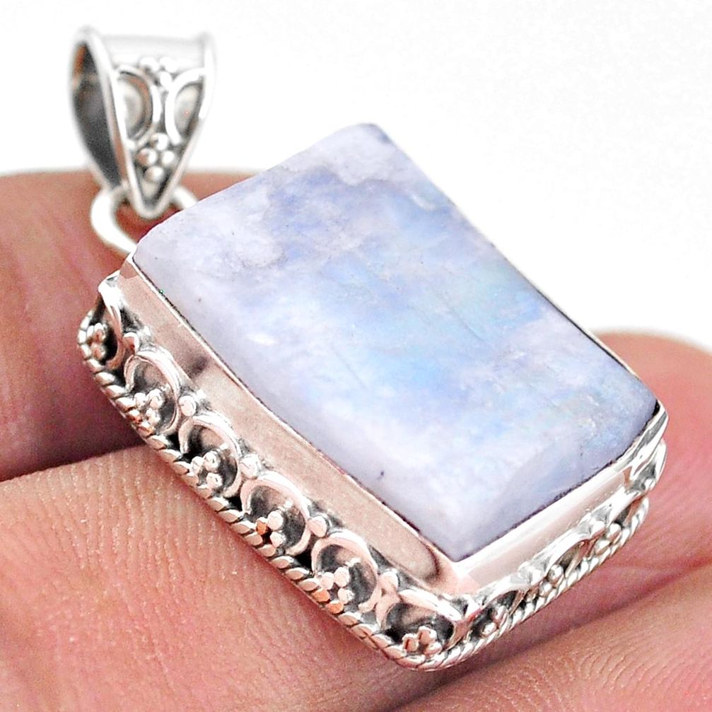 925 silver 23.69cts natural rainbow moonstone slice raw fancy pendant t20839