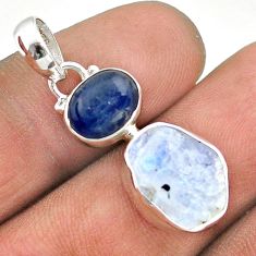 925 silver 9.37cts natural rainbow moonstone slice rough kyanite pendant t69907