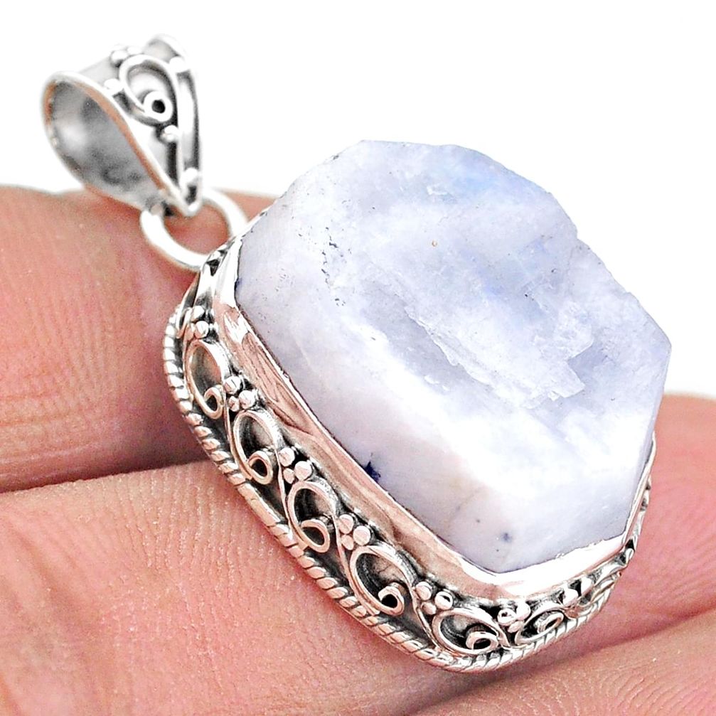 925 silver 23.60cts natural rainbow moonstone slice raw pendant t20831