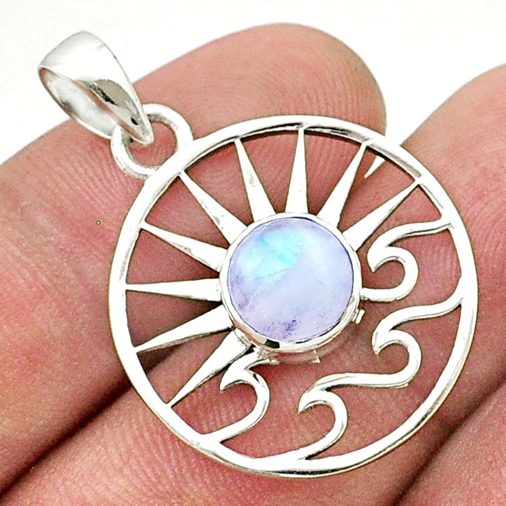 925 silver 3.21cts natural rainbow moonstone sun and wave charm pendant u37158
