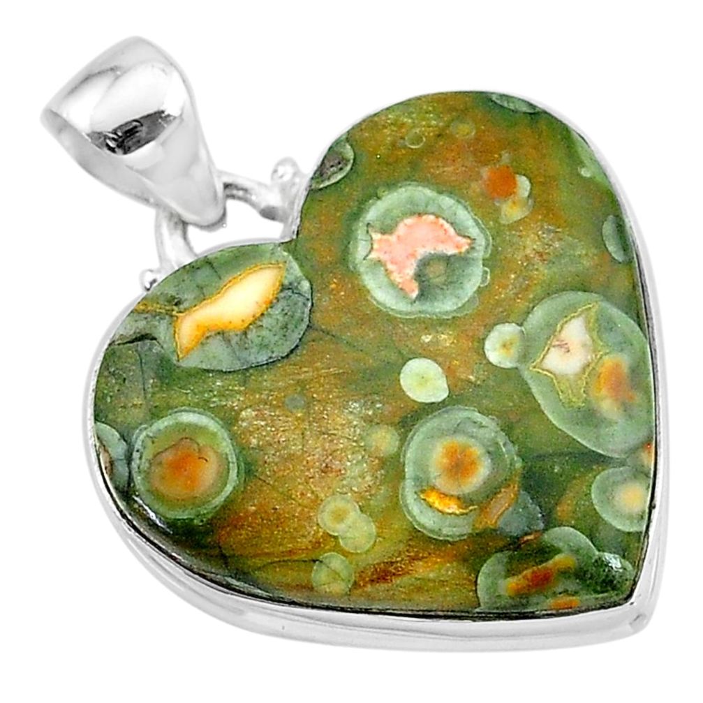 925 silver 18.70cts natural rainforest rhyolite jasper heart pendant t13475