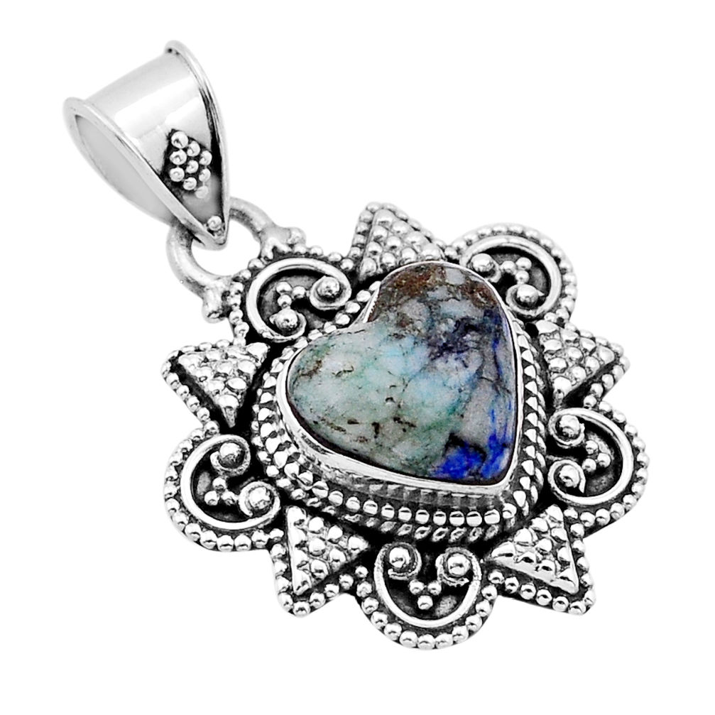 925 silver 4.47cts natural rainforest rhyolite jasper heart shape pendant n54094