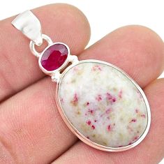 925 silver 14.47cts natural red cinnabar spanish oval ruby pendant u48397
