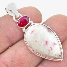 925 silver 14.47cts natural red cinnabar spanish pear ruby pendant u48399