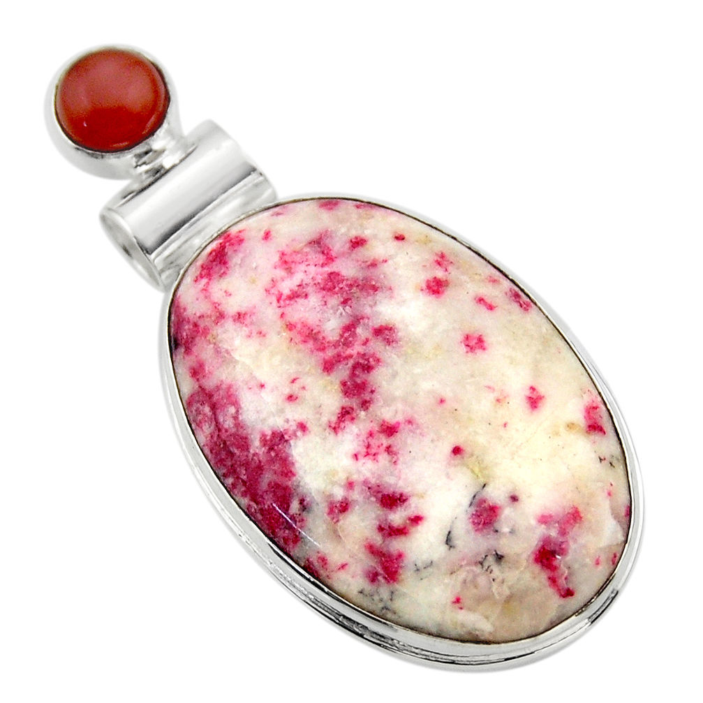 925 silver 19.68cts natural red cinnabar spanish pink moonstone pendant r31851