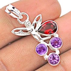 925 silver 4.84cts natural red garnet amethyst angel wings fairy pendant u14698