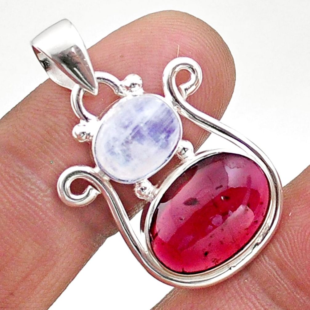 925 silver 9.88cts natural red garnet rainbow moonstone pendant jewelry t73970